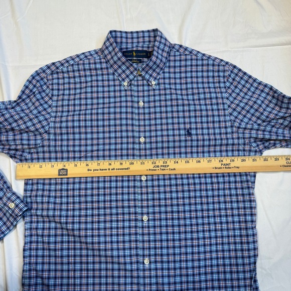 Ralph Lauren Mens Slim Fit Performance Red Blue Plaid Button Down Shirt Size L - Picture 7 of 9